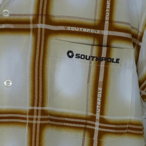 Southpole Authentic Collection Button Up Shirt Men Size L Brown Retro Short Slv - Picture 2 of 4